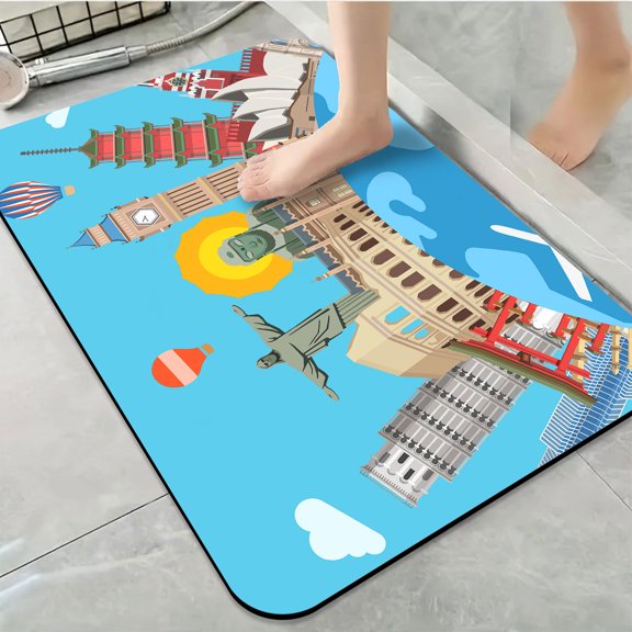 1pc World Landmarks Ensemble Bathroom Rug Bathroom Decor and Accessories- Durable,Anti Slip,And Quick Drying,Suitable For Indoor/outdoor Use - Perfect For Bathrooms,Bedrooms,Kitchens