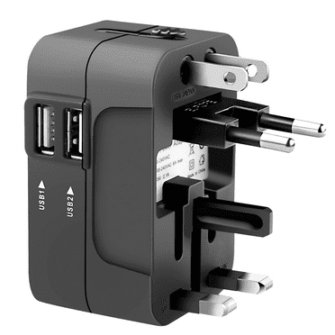 1pc World Travel Plug Adapter with 2 USB Ports - Universal AC Power Charger for AU, US, UK, and EU - Convenient USB Charging