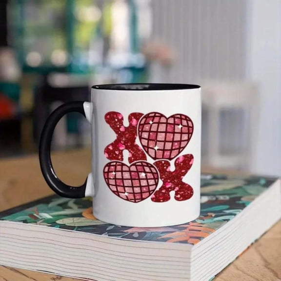 1pc XOXO Glitter Hearts Coffee Mug Red Glitter Heart Cup Elegant XOXO Design Christmas New Year Valentine s Hand Wash Only Ideal Coffee Tea Hot Chocolate Coffee Lover Gifts Festive