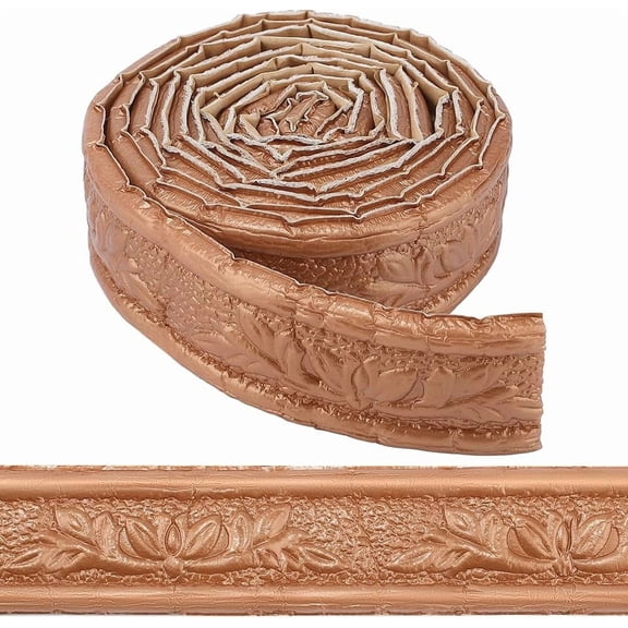 1pc XPE Foam 3D Self-Adhesive Waterproof Wallpaper Border Flower Lines Skirting Stickers Wall Trim for Living Room Home Office Hotel Decoration Camel 40x5mm 2.3m/pc