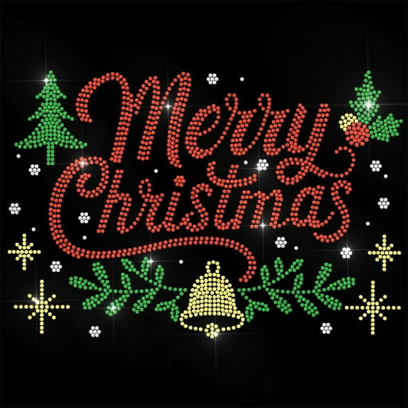 1pc Xmas Rhinestone Iron on Transfer Merry Christmas Bling Diamond Hotfix Patches for Clothes 11.6"x8.2" Large Iron On Sequin Applique for Jeans Caps Bag T-Shirts Shoes DIY Decor Colorful