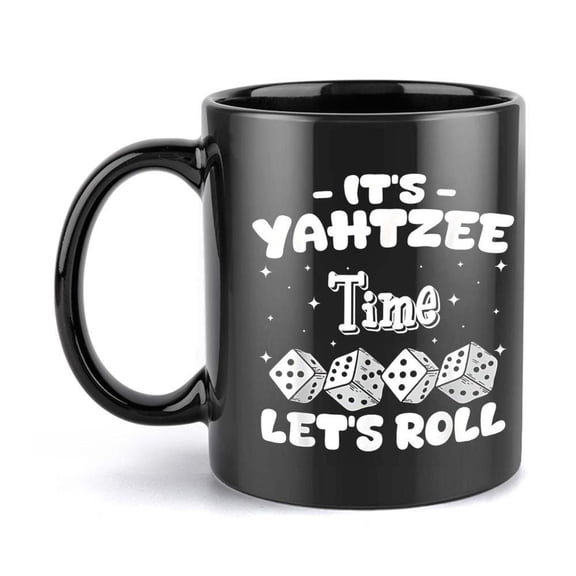 1pc Yahtzee Dice Game Mug Black Cup with Funny Let s Roll Gambling quote 11oz Capacity Yahtzee Players Tabletop Game Enthusiasts Birthday Christmas Ga