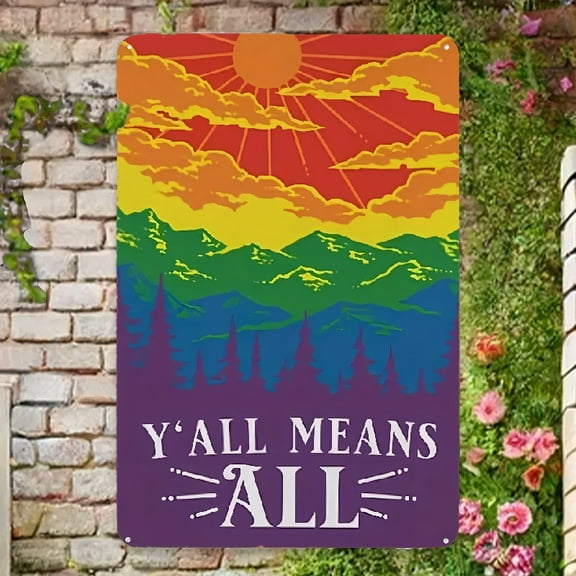1pc, Yall Means All Metal Sign Yard Home Decorations Metal Sign 12x8inch, Outdoor Decor, Yard Decor, Garden Decor, Outside Decor Novelty Sign, Home