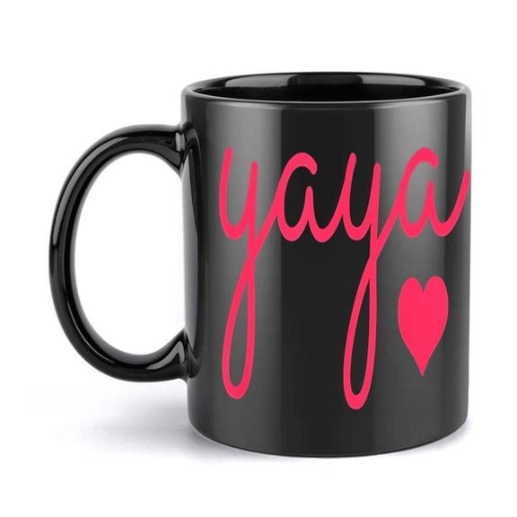 1pc Yaya Heart Ceramic Coffee Mug 11oz Black Cup with Pink Cursive Script Red Heart Design Christmas New Year Gifts Summer Winter Drinks Holiday Drinkware Playful Script Mug Glossy