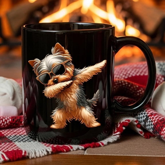 1pc Yorkshire Terrier Dog Lovers Coffee Mug Cute Dancing Yorkie Cup with Expressive Eyes 11oz Brown Pet Themed Birthdays Christmas Home Office Use Ide
