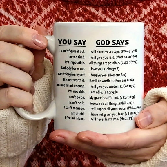 1pc, You Say God Says Coffee Mug, Ceramic Coffee Cups, Inspirational Quotes Water Cups, Summer Winter Drinkware, Birthday Gifts, Holiday Gifts, Christmas Gifts,  Year Gifts