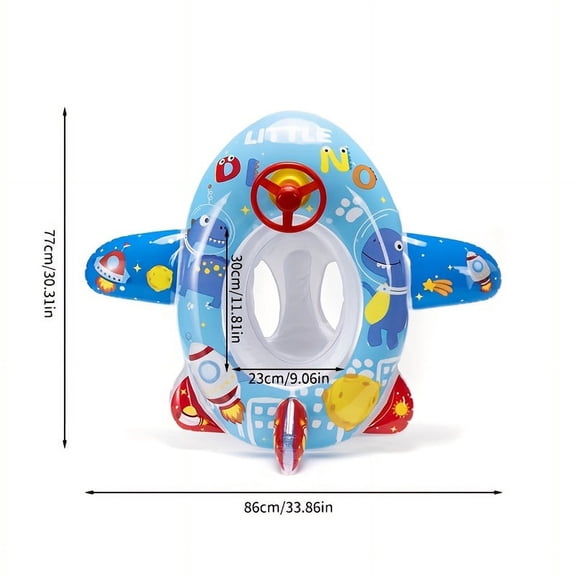 1pc Youngsters' Dinosaur Spaceship Swim Ring - Durable PVC Material, Fun Cartoon Design with Space Theme, Blue & Red Accents, Perfect for Summer Pool or Beach Adventures, Dinosaur Toys