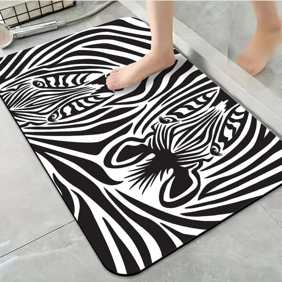 1pc Zebra Stripes Bathroom Rug Bathroom Decor and Accessories- Durable,Anti Slip,And Quick Drying,Suitable For Indoor/outdoor Use - Perfect For Bathrooms,Bedrooms,Kitchens