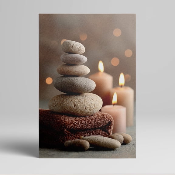 1pc Zen - inspired Stacked River Stones with Candles and Towels Framed Decor room hanging Wall Picture Decor for Home Gifts, living room, bathroom, bedroom, kitchen wall art decor canvas wall art