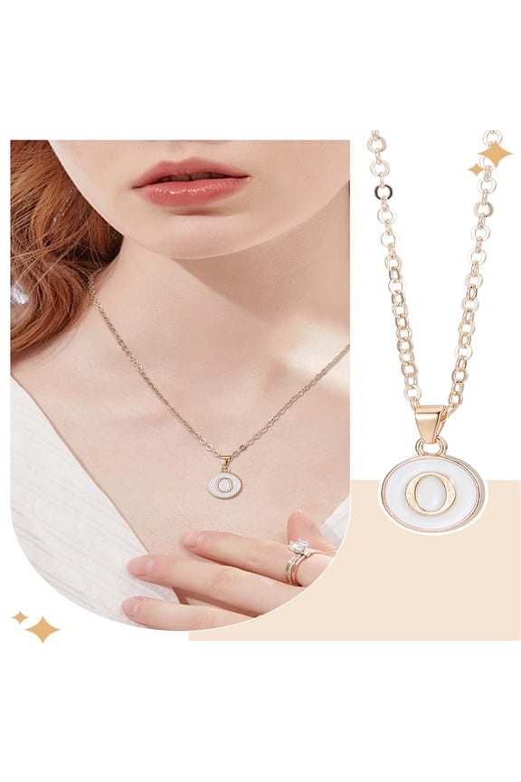 1pc Zinc Alloy White Enamel Round with Letter Pendant Necklaces Golden Letter O 16.50 inch(41.9cm)