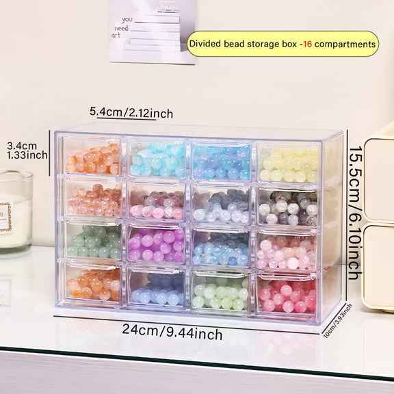 1pc acrylic 16 grid drawer style acrylic bead storage box, large capacity stackable loose bead jewelry accessory organizer