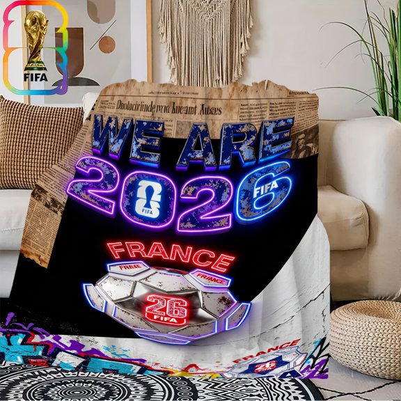 1pc alk 2026 World Cup Promotional Poster Flannel Blanket, Neon & Graffiti Style, Soft Skin-Friendly Shawl Blanket, Ideal Home Decoration for Mother's Day, Thanksgiving, Christmas, Halloween