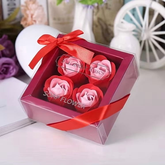 1pc, birthday party small gift simulated flower 4 roses soap flower gift box romantic Valentine's Day gift for mother's day surprise for Christmas gift for friend's wedding