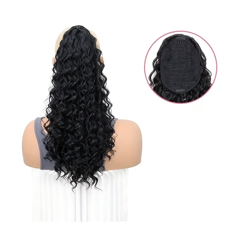 1pc, black 18 inches, synthetic ponytail, long African curly, fluffy, deep curls, fashionable drawstring ponytail for women, easy to wear every day