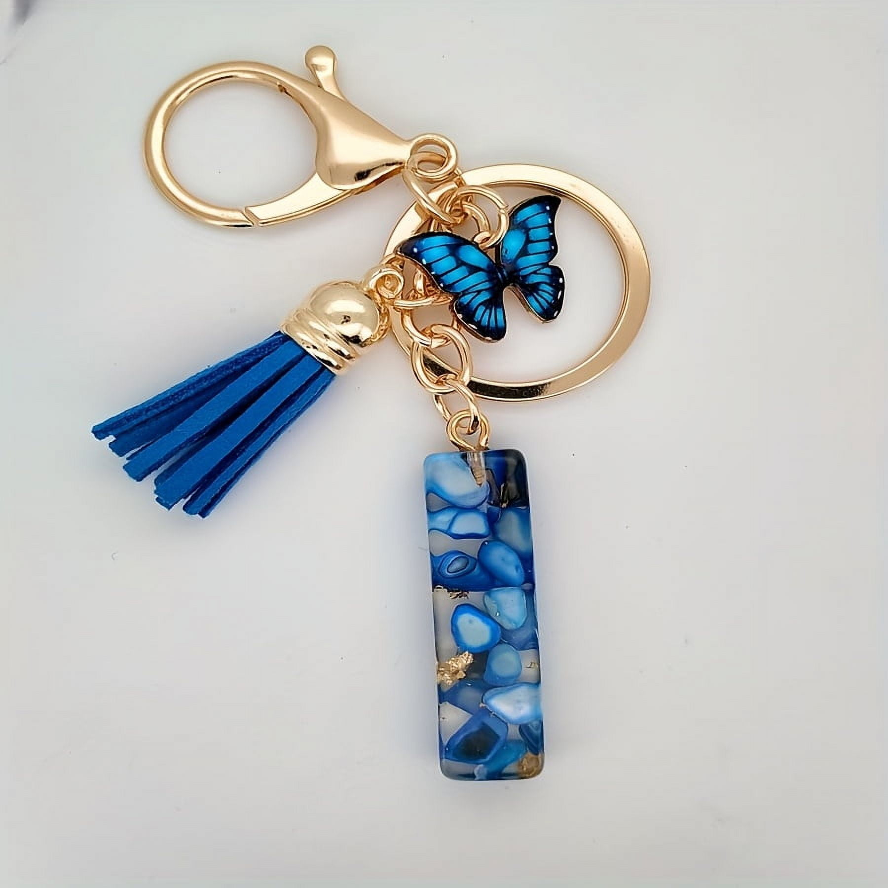 1pc blue letter initial keychain cute resin key chain ring bag backpack hanging car key pendant female daily use gift,Blue,I