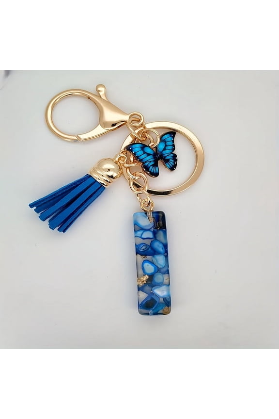 1pc blue letter initial keychain cute resin key chain ring bag backpack hanging car key pendant female daily use gift,Blue,I