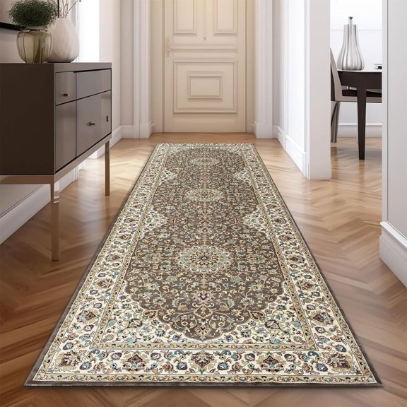 1pc brown Distressed Entry Throw Rug Vintage Faux Wool Indoor Accent Rug Non-Slip Washable Low-Pile Carpet for Entrance Living Dining Bedroom Mat rug l
