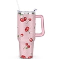 thumbnail image 1 of 1pc cherry 40oz Tumbler with Straw & Handle - Insulated Stainless Steel Cup | Holiday Gift for Man Women (Christmas, Valentine's, Birthday), 1 of 5