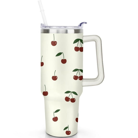 1pc cherry 40oz Tumbler with Straw & Handle - Insulated Stainless Steel Cup | Holiday Gift for Man Women (Christmas, Valentine's, Birthday)