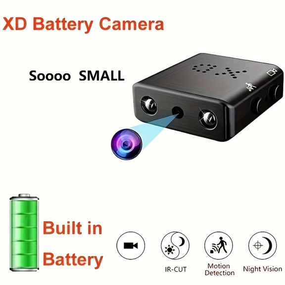 1pc compact CAMERA, HD Minicamera for Security with Night Vision, Motion Detection, Built-In Battery, And SD Card Loop Recording Capabilities