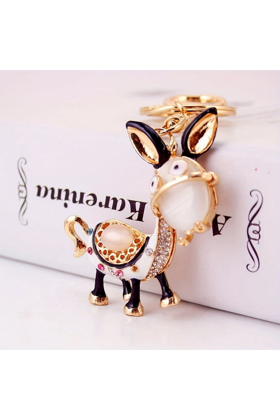 1pc cute donkey keychain, alloy cartoon animal keychain with rhinestone decoration, anime theme keychain with lobster buckle, girlfriend, boyfriend, friend, colleague, Valentine's Day gift,Black