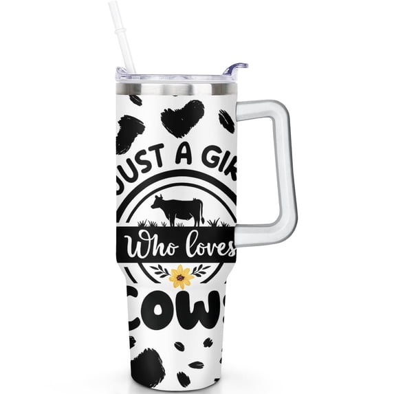 1pc dairy cow 40oz Tumbler with Straw & Handle - Insulated Stainless Steel Cup | Holiday Gift for Man Women (Christmas, Valentine's, Birthday)