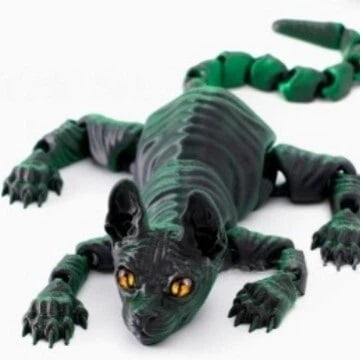 1pc deep green 30cm 3D Printed Sphynx Cat figurine, movable craft item