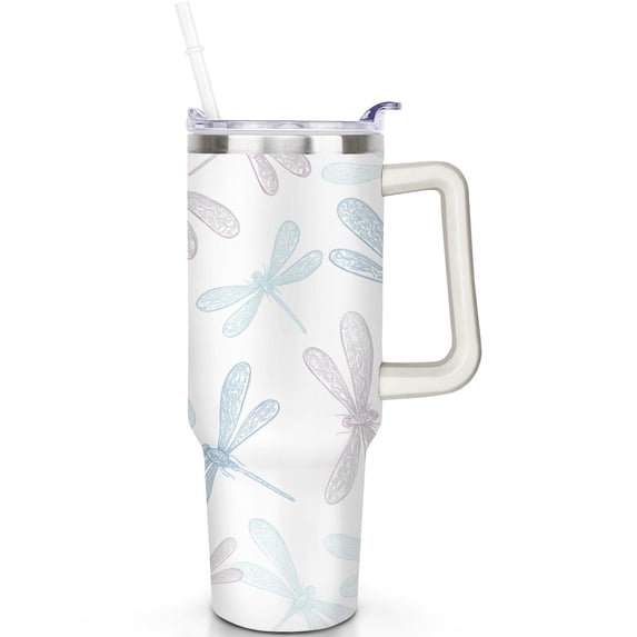 1pc dragonfly 40oz Tumbler with Straw & Handle - Insulated Stainless Steel Cup | Holiday Gift for Man Women (Christmas, Valentine's, Birthday)