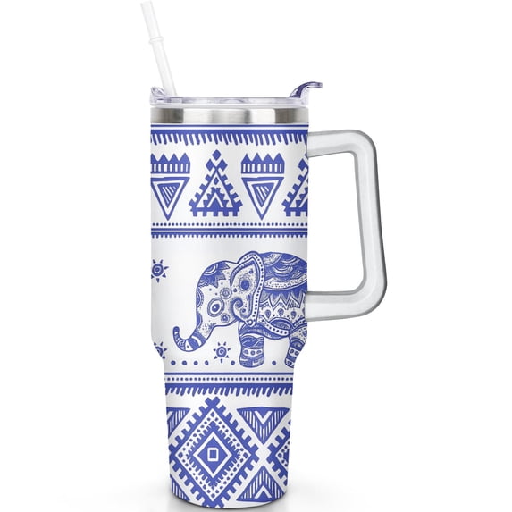 1pc elephant 40oz Tumbler with Straw & Handle - Insulated Stainless Steel Cup | Holiday Gift for Man Women (Christmas, Valentine's, Birthday)