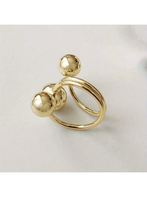 1pc exaggerated gold and silver three ball opening ring for men,Gold