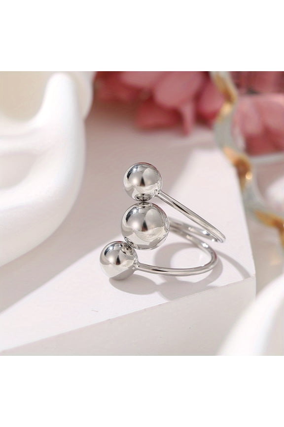 1pc exaggerated gold and silver three ball opening ring for men,Silver