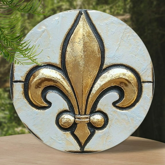 1pc fleur de lis Circular Sign, 8x8 inch Wall Art Round Shaped Aluminum Sign, Garden Metal Sign for Home Party Decor