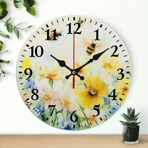 1pc flowers, bees Theme Round Wooden Wall Clock for Home Decor, 10 inch Wooden Wall Clock Perfect for Decorating Living Rooms, Kitchens, Dorms, And As Practical Everyday Gifts