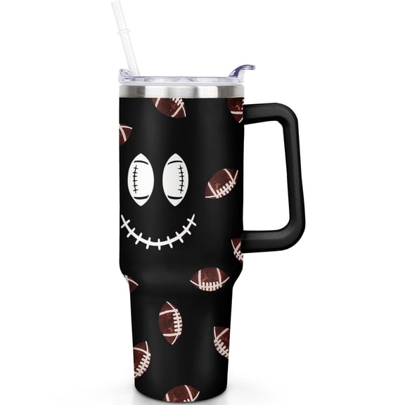 1pc football 40oz Tumbler with Straw & Handle - Insulated Stainless Steel Cup | Holiday Gift for Man Women (Christmas, Valentine's, Birthday)