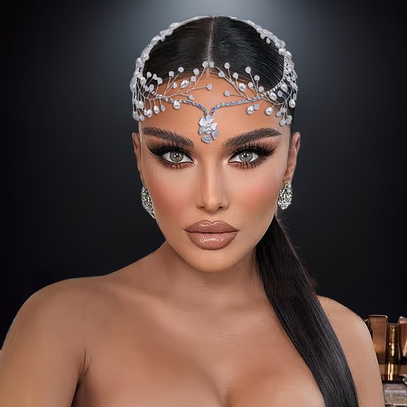 1pc, forehead alloy hair accessories European and American wedding dress accessories handmade crystal beaded hair comb
