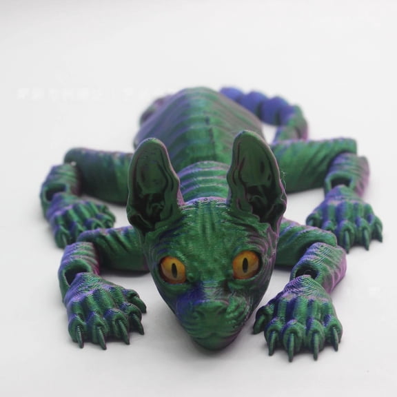 1pc green purple 22cm 3D Printed Sphynx Cat figurine, movable craft item