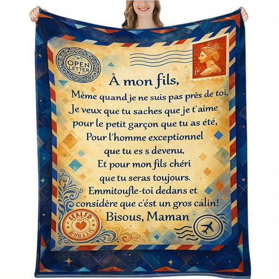 1pc ized Son-Themed Blanket from Mom - Soft Flannel Keepsake Gift with Love Message, Bedspread/Throw for, Cozy Warm Bedding for Room,, Dorm - - Comfortable Bed Covering for Son' Bed from Mother
