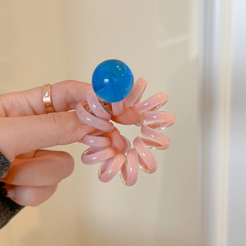 1pc jelly colored beaded telephone cord hair ring, high stretch ponytail rubber band braided hair contrast headstring hair tie