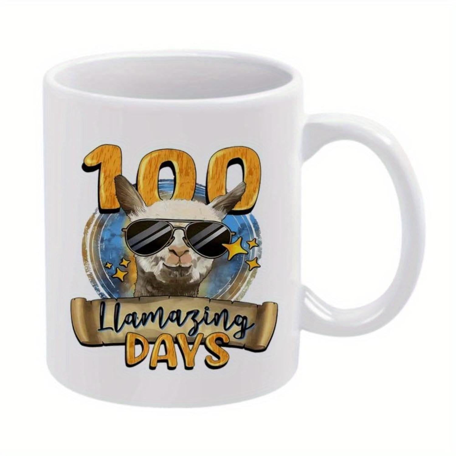 1pc llama Fashion Glasses 100 stars days funny mug 11oz ceramic cup coffee cup decorative cup ideal birthday and holiday very suitable office family life party wedding lLabour Day