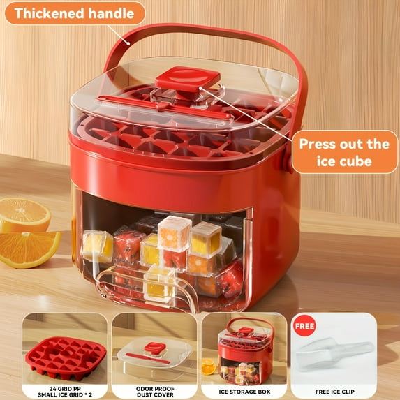 1pc manual ice maker - double-layer pressure ice cube mold, food grade plastic refrigerator tray, ice box can make 48 ice cubes at once, suitable for , gatherings, and outdoor camping, easy to use