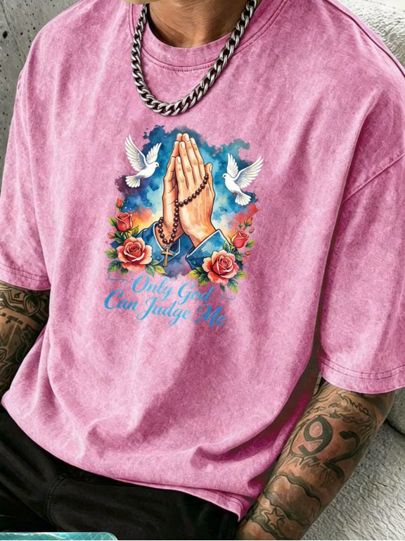 1pc mens unisex retro washed distressed t shirt 100 cotton short sleeve casual tee with roses doves graphic suitable for couple matching streetwear fit round neck ma