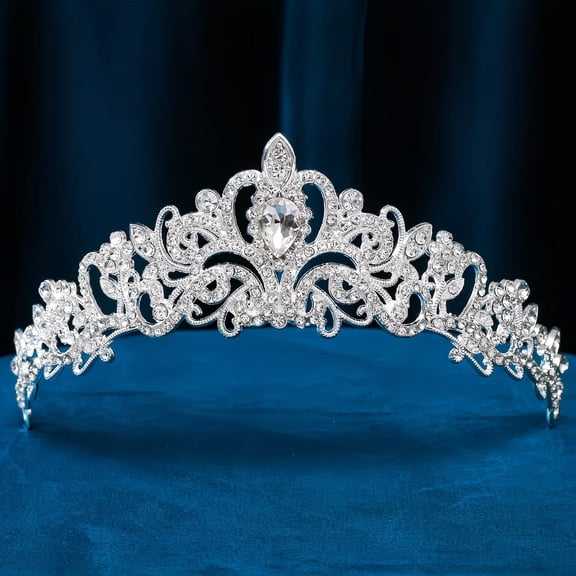1pc, metal zinc alloy fashion party hair accessories, white rhinestone tiara bridal crown elegant princess tiara, ideal gift choice for women