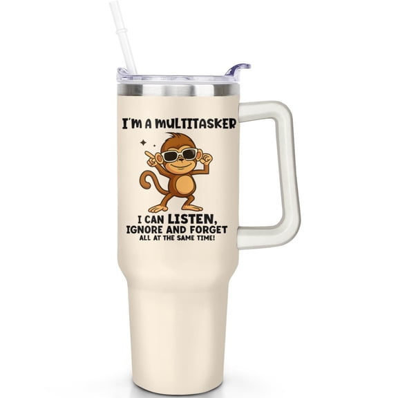 1pc monkey 40oz Tumbler with Straw & Handle - Insulated Stainless Steel Cup | Holiday Gift for Man Women (Christmas, Valentine's, Birthday)
