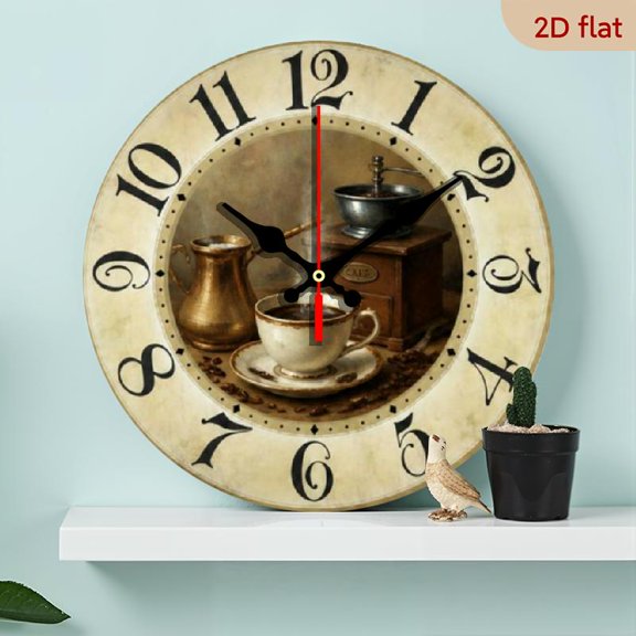 1pcA Rustic Retro Coffee Cup Coffee Wooden Wall Clock Silent Mute Clock, Suitable for Living Room Bedroom Decoration Spiritual Home Coffee Bar Decoration Wall Hanging, Coffee Lover Gift 10 In