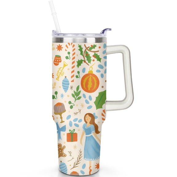 1pc nutcracker 40oz Tumbler with Straw & Handle - Insulated Stainless Steel Cup | Holiday Gift for Man Women (Christmas, Valentine's, Birthday)