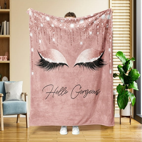1pc of a Sweet Girl Makeup Art Eyelash Pattern Flannel Blanket for Napping, Covering Sofa And Bedding.