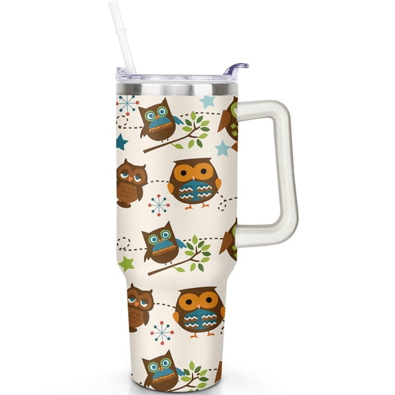 1pc owl 40oz Tumbler with Straw & Handle - Insulated Stainless Steel Cup | Holiday Gift for Man Women (Christmas, Valentine's, Birthday)