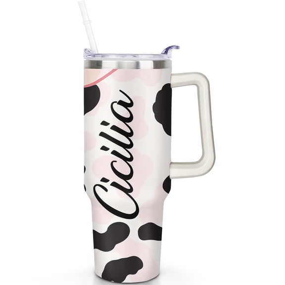 1pc ox 40oz Tumbler with Straw & Handle - Insulated Stainless Steel Cup | Holiday Gift for Man Women (Christmas, Valentine's, Birthday)