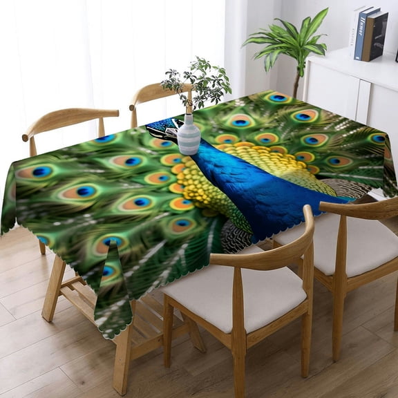 1pc peacock(1) Print Rectangular Tablecloth, Festive Table Setting Holiday Party Tablecloth, peacock(1)