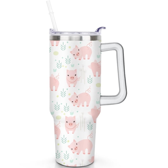 1pc pig 40oz Tumbler with Straw & Handle - Insulated Stainless Steel Cup | Holiday Gift for Man Women (Christmas, Valentine's, Birthday)